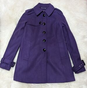 Comfortable Designer Worthington Small Purple Black Buttons Peacoat Coat